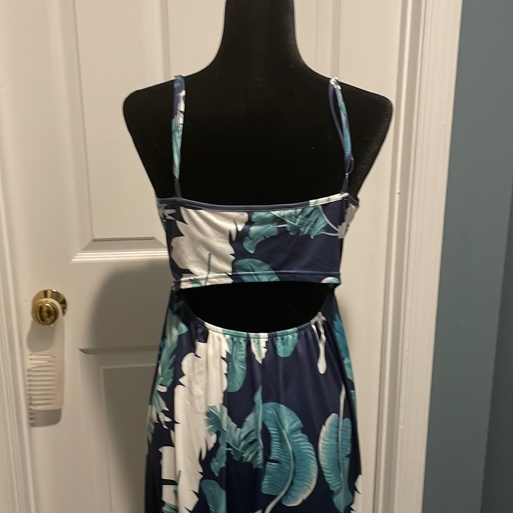 Large - Blue and Green Palm Dress - Picture 3 of 5